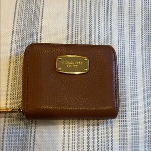 Michael Kors Brown Leather Wallet with Gold Zipper